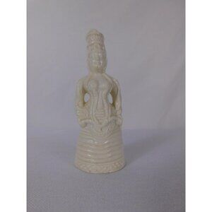 White Glazed Ceramic Woman Figurine Miniature Unmarked Pottery Decorative
